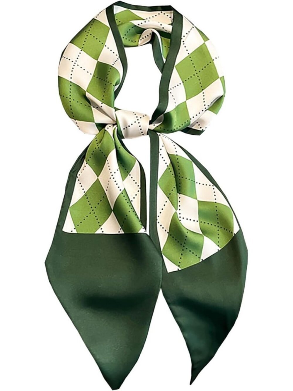 Women's green Diamond Lattice Head Scarves Long Skinny Silky Hair Bags Scarf